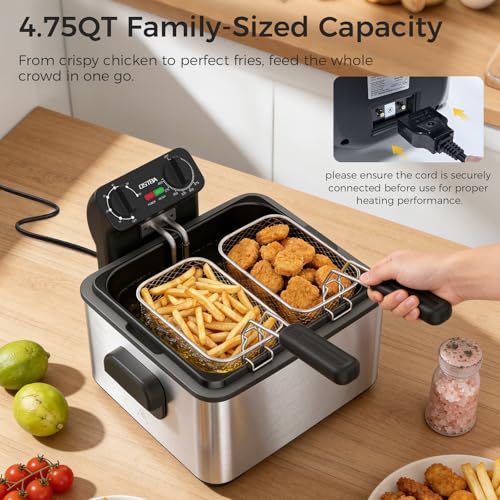 OSTBA Electric Deep Fryer with 3 Baskets, 4.75QT Stainless Steel Countertop - size: 4.75QT