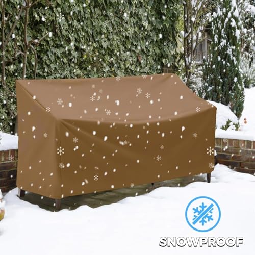 Outdoor Bench Cover, 2 Seater Patio Bench Cover, Waterproof Heavy Duty Patio Furniture Protector with Air Vents, Buckle Straps and Drawcord, 53 x 26 x 35 in, Brown