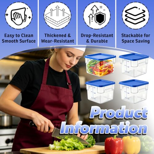 4 Pack 6QT Commercial Clear Food Storage Containers with Lid, NSF - color: Blue, size: 6Qt-4 Pack