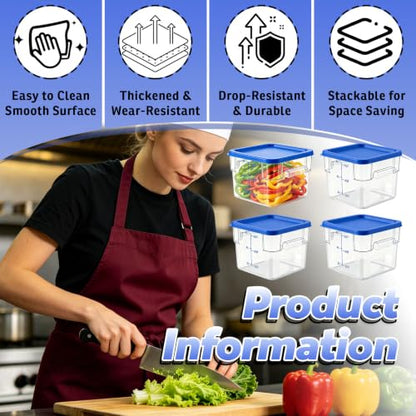 4 Pack 6QT Commercial Clear Food Storage Containers with Lid, NSF - color: Blue, size: 6Qt-4 Pack