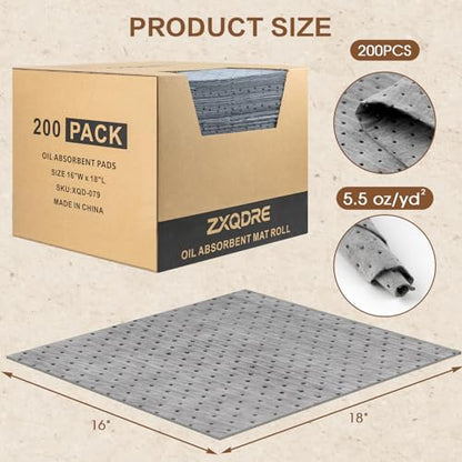 Oil Absorbent Pads, 5.5 oz Oil Absorbent Mat 16" x 18" 200 Pack - size: 16" W x 18" L, 5.5 oz