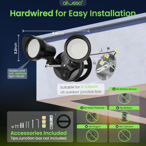 ALUSSO Dusk to Dawn Outdoor Lighting 30W 3500LM 3CCT 3000K/4000K/6500K 120V - color: Black Dusk to Dawn 30W