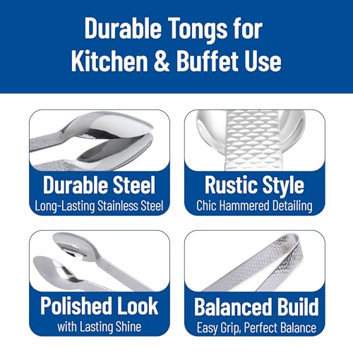 Carlisle FoodService Products Food Tongs for Serving – 60209 Terra Stainless Steel Serving Tongs – Forged Hammered Finish, for Kitchens, Restaurants, Catering, 7in