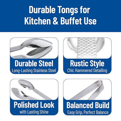 Carlisle FoodService Products Food Tongs for Serving – 60209 Terra Stainless Steel Serving Tongs – Forged Hammered Finish, for Kitchens, Restaurants, Catering, 7in