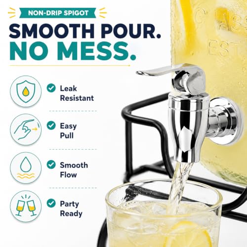 Estilo Set of 2 Glass Drink Dispensers,1 Gallon Beverage Dispenser With Lid - size: 1 Gallon, style: Double w/ Stand & Labels