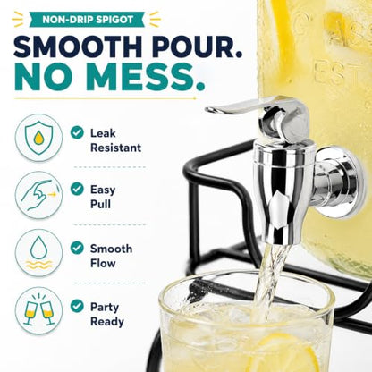 Estilo Set of 2 Glass Drink Dispensers,1 Gallon Beverage Dispenser With Lid - size: 1 Gallon, style: Double w/ Stand & Labels