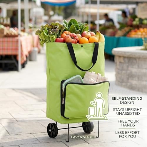 2 in 1 Foldable Shopping Cart with Wheels, Waterproof Oxford Fabric