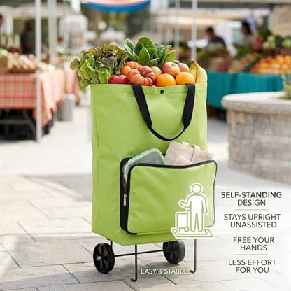 2 in 1 Foldable Shopping Cart with Wheels, Waterproof Oxford Fabric