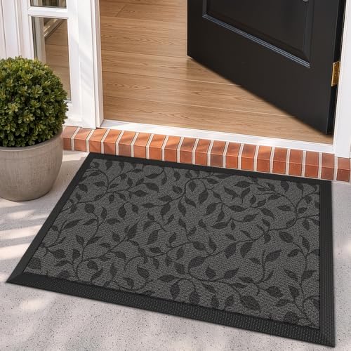 LUMI Outdoor Door Mat Traps & Hides Dirt 23.5x35.5, Outside Entrance, Leaf - color: Grey Leaf, size: 1'11" x 2'11" (23.5"x35.5")