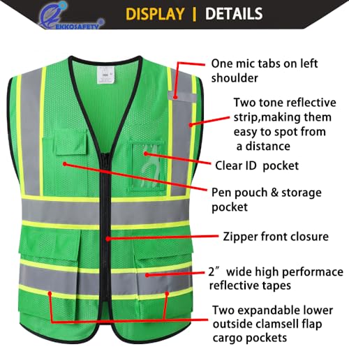 Hi Vis Reflective Safety Vest for Men Women,EK175,Green,M - color: Green, size: Medium