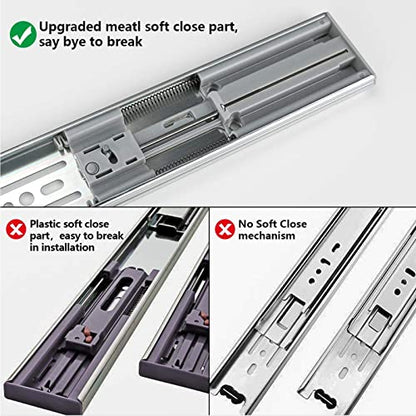 LONTAN 1 Pair Soft Close Drawer Slides 20 Inch Heavy Duty Cabinet Rails - color: Silver-Soft Close, size: 20 Inch - Drawer Slide