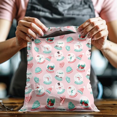 10x13 (100) Winter Snowglobes and Snowmen Christmas Designer Poly Mailers Self Sealing Shipping Envelopes Holiday Premium Printed Bags For Small Businesses - color: Snowglobes, size: 10x13