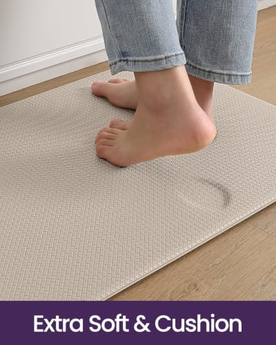 DEXI Kitchen Floor Mats Cushioned Anti Fatigue, 23x94 Standing Runner Rug - color: Beige, size: 94"l X 23"w X 0.4"th