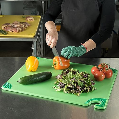 San Jamar Saf-T-Grip Plastic Cutting Board with Safety Hook, 18" x 24" x 0.5", Green - color: Green, size: 24"L x 18"W