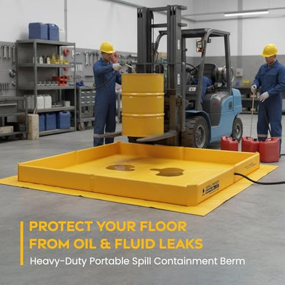 (4-Pack) 6' x 6' Duck Pond Spill Containment Berm | 22oz PVC, 130 Gallon Sump | 6x6 Folding Duck Pond - Yellow | Portable Secondary Containment | Reusable Oil, Fuel & Chemical Spill Tray - size: 6' x 6'