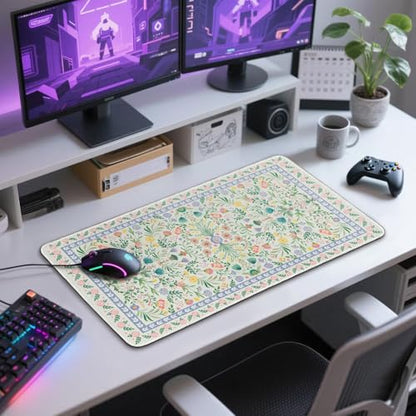 Green Floral Desk Mat Large Mouse Pad 31.5"x15.7" Non-Slip - color: Green Floral