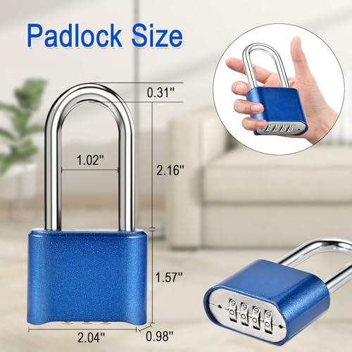 2pcs Long Combination Lock, 4-Digit Heavy Duty Combo Lock - color: 2pcs-Long-Blue