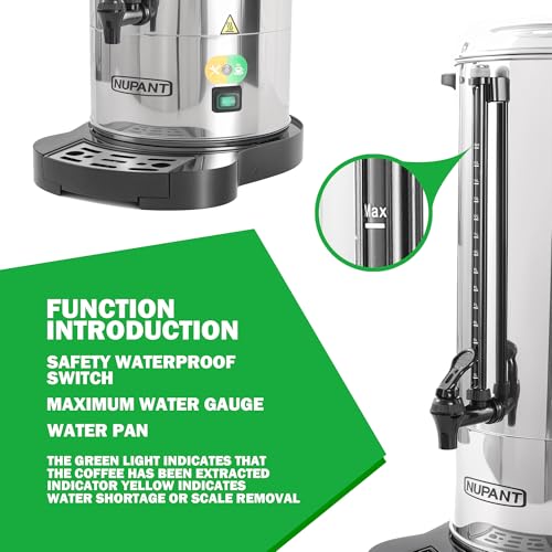 NUPANT Commercial Coffee Urn 100 Cup/15L Coffee Dispenser with Upgraded Percolator, Double Wall 304 Stainless Steel Hot Water Urn Beverage Dispenser, Keep Warm Large Coffee Maker for Catering Party - size: 100 Cup / Double Wall