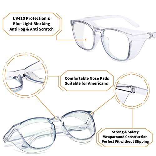 Alsenor Safety Glasses Anti Fog Goggles Protective Eyewear Blue Light Blocking Anti Dust UV Protection Glasses For Men Women (2 Pack (Blue + Grey)) - color: 2 Pack (Blue + Grey)