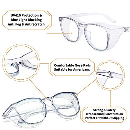 Alsenor Safety Glasses Anti Fog Goggles Protective Eyewear Blue Light Blocking Anti Dust UV Protection Glasses For Men Women (2 Pack (Blue + Grey)) - color: 2 Pack (Blue + Grey)