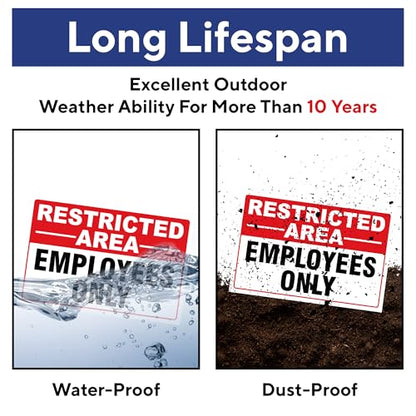 Restricted Area Employees Only Signs Outdoor - Rust Free Aluminium Metal No Entry Sign, UV Protected, Waterproof, Weather Resistant, Durable Ink and Easy to Install & Read - 2 Pre-drilled Holes (Pack of 5, 12"x18") - color: Pack of 5, size: 12"x18"