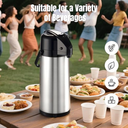 PARACITY Stainless Steel Drink Dispenser, 2-Pack Airpots, 84.5 fl oz Each - color: 2PCS-Stainless Steel
