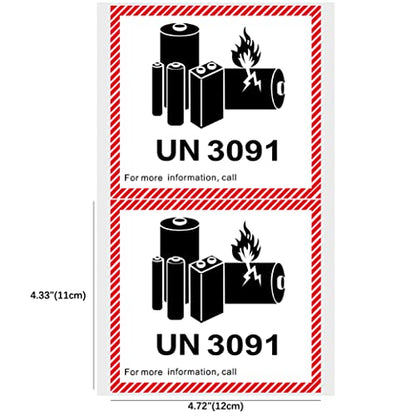HYBSK 50PCS 4.7" x 4.3" Lithium Ion Battery Transport Caution Warning Labels for Shipping (UN3091) - size: UN3091
