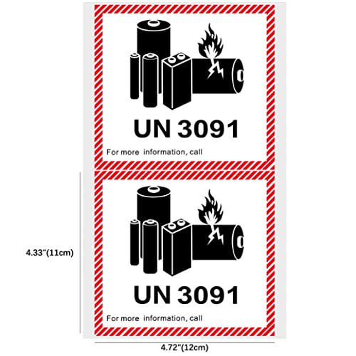 HYBSK 50PCS 4.7" x 4.3" Lithium Ion Battery Transport Caution Warning Labels for Shipping (UN3091) - size: UN3091