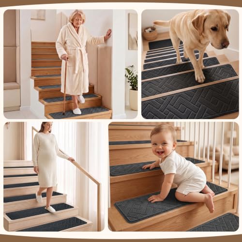 Non Slip Stair Treads for Wooden Steps, 15 Pack 8"x30", Dark Grey - color: Dark Grey, size: 8" x 30"