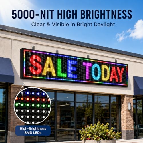 P10 Programmable Scrolling LED SIGN 115"×14" LED Display, 4000cd/m³ High Brightness led Display with WIFI+USB, Waterproof Outdoor Digital Sign Screen, SMD Technology Open Sign for Advertising Advertising - size: P10 115*14 INCH