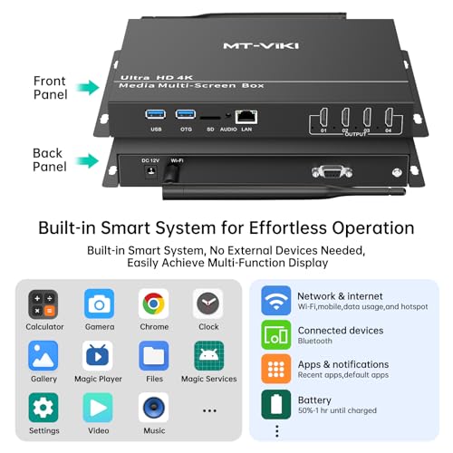 MT-VIKI Wireless Digital Signage Player - 4-Screen Video Controller with Rotation, Splitting & Scheduling for Restaurant Menu Boards‌, Bubble Tea Promotions