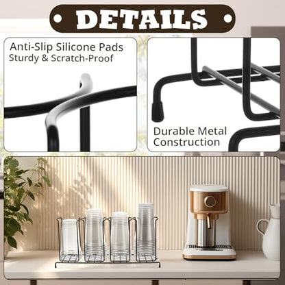 Maxdot 2 Pcs 4 Section Coffee Cup Organizers 18.7 x 8.5 x 5 Inch Wire Rack Coffee Cup and Lid Holder Black Iron Lid Dispenser Countertops Station Organizer for Kitchen Storage Essentials - size: 18.7 x 8.5 x 5 Inch