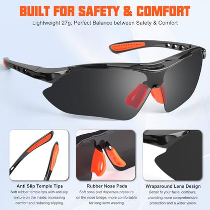 OXG Safety Glasses Bulk for Men Women, ANSI Z87 Safety Glasses UV Protection Protective Eyewear for Construction Woodworking - color: 6p-grey