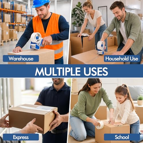 2 Pack Heavy Duty Packing Tape Dispenser Gun with 12 Pack Clear Packaging Tapes, 2 Inch Packaging Tape with Dispenser for Carton Sealing, Moving Boxes, Shipping (Blue) - color: Blue