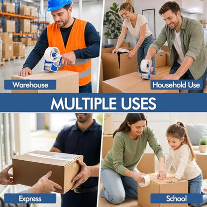 2 Pack Heavy Duty Packing Tape Dispenser Gun with 12 Pack Clear Packaging Tapes, 2 Inch Packaging Tape with Dispenser for Carton Sealing, Moving Boxes, Shipping (Blue) - color: Blue