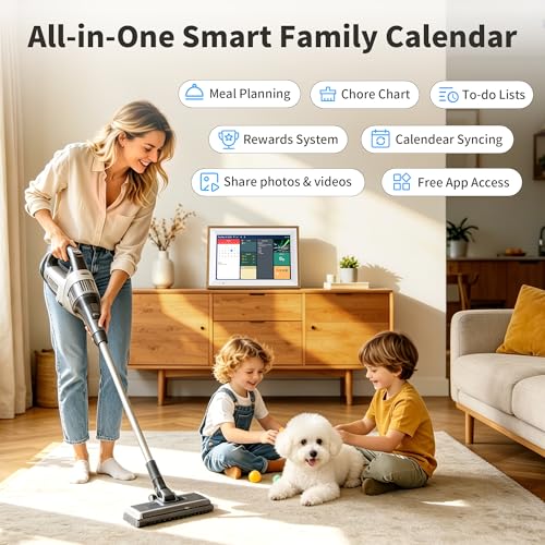 Digital Calendar, 10.1 Inch Electronic Calendar for Family Schedules, Smart Touchscreen Interactive Family Planner with Chore Chart, Meal Planner, Digital Picture Display, Gift for Mom Dad Mother (Wood Grain Color) - color: Wood Grain-10.1in