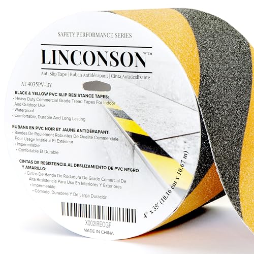 linconson 4 Inch x 35 Feet Anti Slip Grip Tape & Slip Resistant Stairs Tread/Step Non Slip Traction Adhesive Roll Commercial Grade Extreme Friction & Traction Indoor & Outdoor-Black & Yellow - size: 4 Inch x 35 Feet