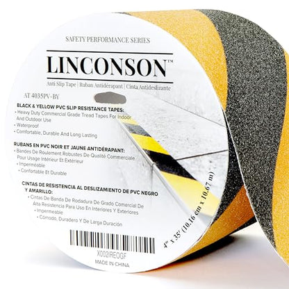 linconson 4 Inch x 35 Feet Anti Slip Grip Tape & Slip Resistant Stairs Tread/Step Non Slip Traction Adhesive Roll Commercial Grade Extreme Friction & Traction Indoor & Outdoor-Black & Yellow - size: 4 Inch x 35 Feet