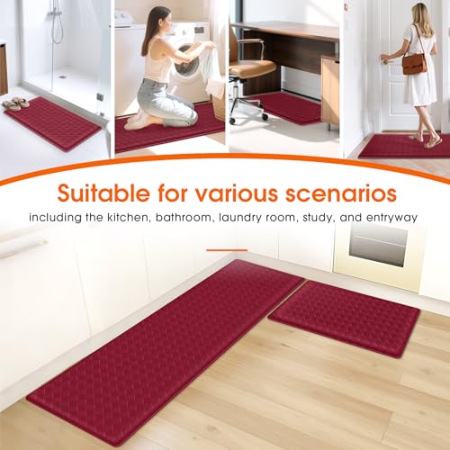 TranquilRelax 2-Piece Kitchen Mats, Cushioned Non-Slip Floor Mats, Burgundy - color: Burgundy, size: 2-Piece | 30"+59" | Standard