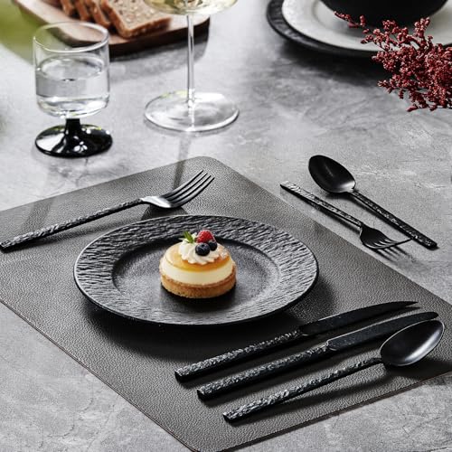 48 Pcs Black Hammered Silverware Set with Steak Knives for 8, 18/10 Steel - color: Black, size: 48-Piece