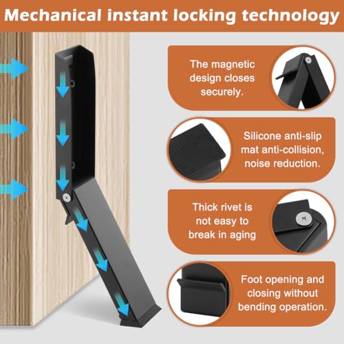 Kickdown Door Stopper, Stainless Steel Door Holder Door Stops for Bottom of Door Hold Open Folding Door Stop Heavy Duty Door Stops(Black)