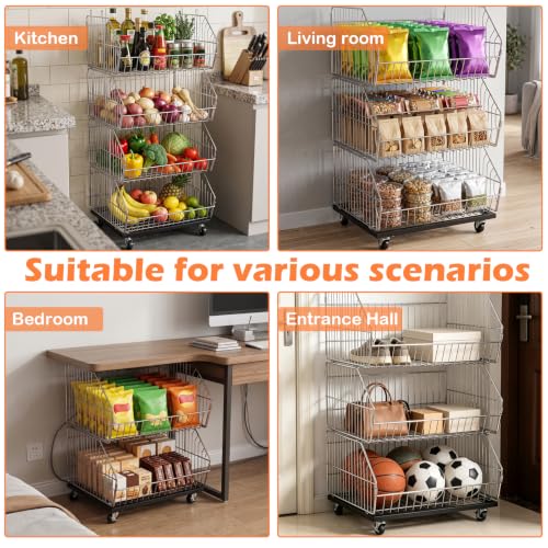 KAXIWEI 4-Tier Folding Storage Rack Wire Grid Display Rack with Wheels