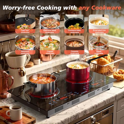 2 Burner Electric Cooktop 110V, 2000W, 24" Plug-in & Built-in - size: 24 Inch 2 Burner Blue