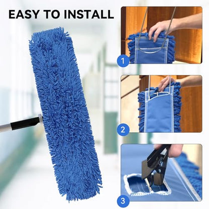 36 Inch Dust Mop Head: Replacement Medium Washable Commercial Mop Head Sweeper and Janitorial Replacement Blue (Blue - 36 Inch, 3 Pack) - color: Blue - 36 Inch - 3pack - Scrubby