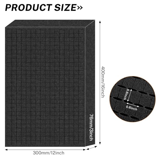 Polyurethane Foam Padding, 16 x 12 x 3 Inch Black Perforated Pick and Pluck Foam Sheets for Tool Box, Camera, Crafts and Storage - size: 16 x 12 x 3 Inch