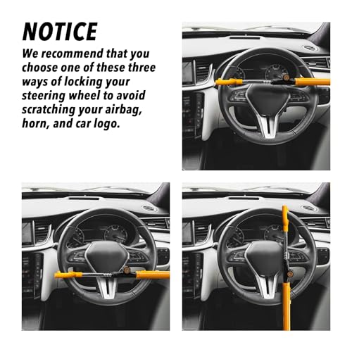CARTMAN Adjustable Steering Wheel Lock, Anti-Theft Security Device, Yellow - color: Yellow