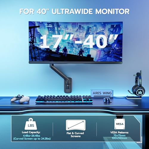 ARES WING 17-40 Inch Ultrawide Single Monitor Wall Mount, Black - color: Black, size: Single Monitor Arm