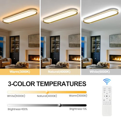 ADISUN Modern LED Ceiling Light Dimmable Linear Ceiling Light 31in Semi Flush Mount Long Lights with Remote Control and Side Lighting for Living Room Kitchen Dining Room Gold - color: Gold-1Pack, size: 31 Inch
