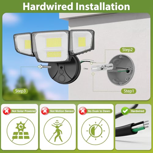 Abovizo 90W LED Flood Lights Outdoor, 10,000LM Security Lights with 4 Adjustable Heads, 6500K Daylight, IP65 Waterproof Exterior Wall Mount Light for Garage, Yard, Porch, Switch Controlled - color: Black