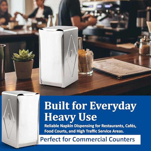San Jamar H900X Tall Fold Restaurant Style Napkin Dispenser, 7-1/2" x 3-3/4", 150 Capacity, Satin Stainless